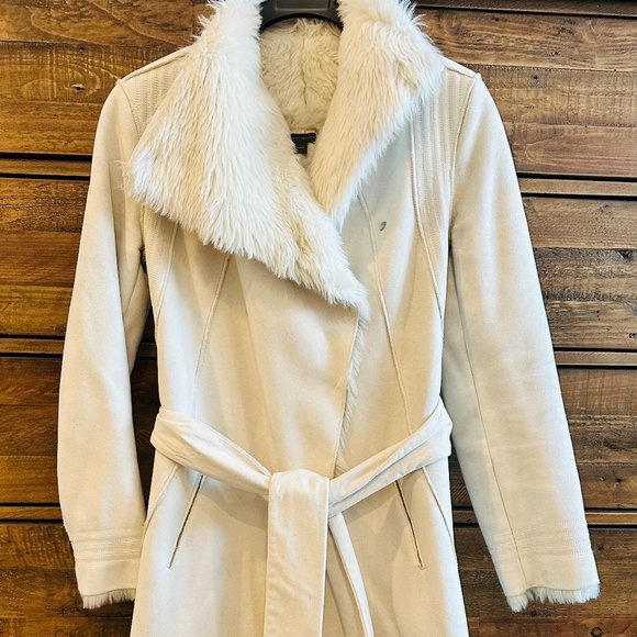Armani Exchange White/Cream Suede & Faux Fur Jacket Coat - Picture 3 of 8